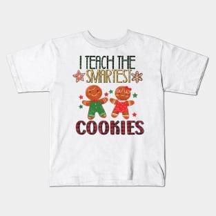 I teach the smartest cookies gingerbread Christmas Teacher Buffalo Plaid Gift Kids T-Shirt